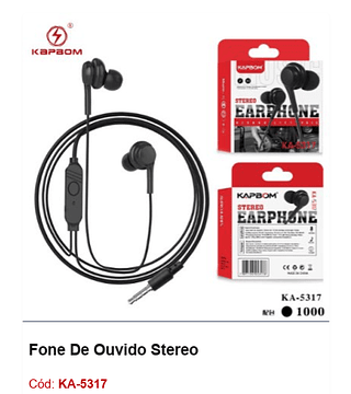 Fone De Ouvido Stereo R$2,52 PCS/CX:1000