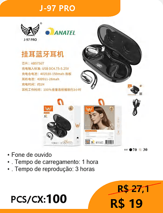 FONE BLUETOOTH PCS/CX:100 R$19