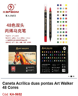 Caneta Acrílica duas pontas Art Walker 48 Cores R$ 53,1 PCS/CX: 28