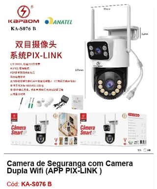 Camera de Seguranga com Camera Dupla Wifi (APP PIX-LINK ) R$ 97,2 PCS/CX:40