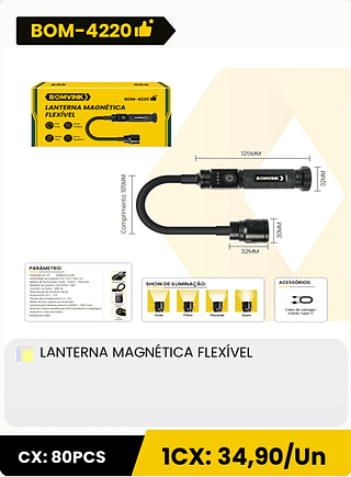 LANTERNA MAGNÉTICA FLEXÍVEL CX: 80PCS 1CX: 34,90/Un