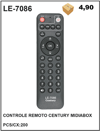 CONTROLE REMOTO CENTURY MIDIABOX 200pç=4,9$