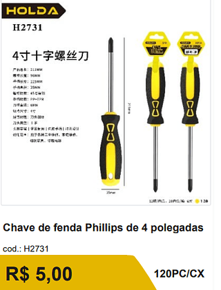 Chave de fenda Phillips de 4 polegadas R$ 4.50 120PC/CX