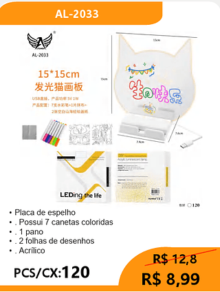 Placa de espelho PCS/CX:120 R$ 8,99