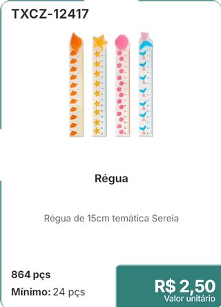 Régua 864 pçs R$ 2.50