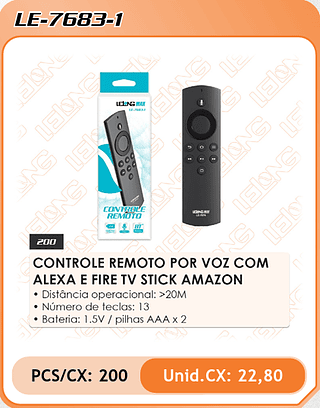 CONTROLE REMOTO POR VOZ COM ALEXA E FIRE TV STICK AMAZON 200PÇ=22,8$