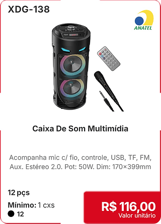 Caixa De Som Multimídia 12 pçs R$ 116,00