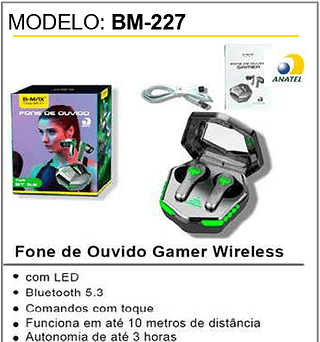 Fone de Ouvido Gamer Wireless 100PCS/CX Unid.CX: 18,00