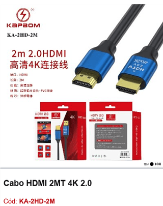 Cabo HDMI 2MT 4K 2.0 R$ 9 PCS/Cx:100