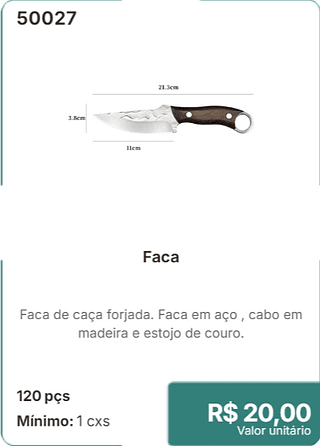 Faca 120 pçs R$ 20,00