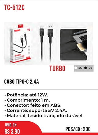 CABO tipo-c 2.4A 200pç=3,9$