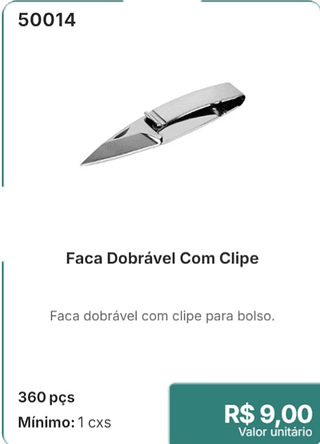 Faca Dobrável Com Clipe 360 pçs R$ 9.00