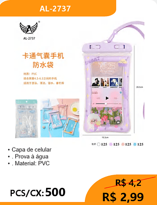 Capa de celular PCS/CX:500 R$ 2,99