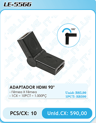ADAPTADOR HDMI 90° PCS/CX: 10 Unid.CX: 590,00