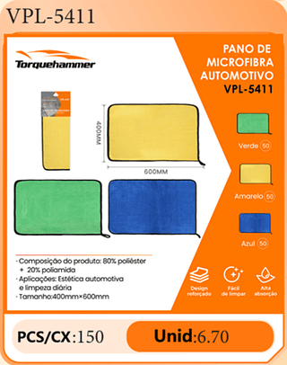 PANO DE MICROFIBRA AUTOMOTIVO PCS/CX:150 Unid:6.70