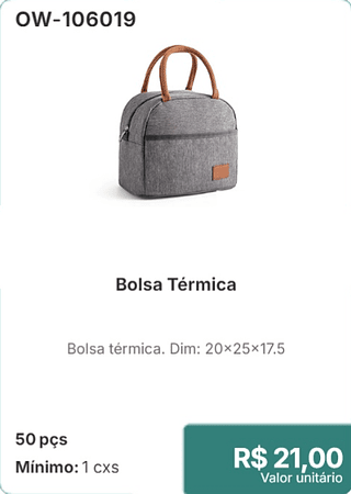 Bolsa Térmica 50 pçs R$ 21,00