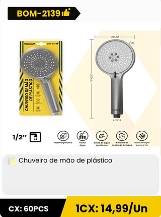 Chuveiro de mão de plástico CX: 60PCS 1CX: 14,99/Un