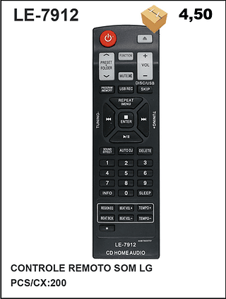 CONTROLE REMOTO SOM LG 200PÇ=4,5$