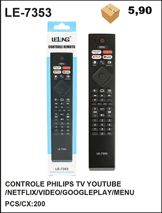 CONTROLE PHILIPS TV YOUTUBE /NETFLIX/VIDEO/GOOGLEPLAY/MENU 200pç=5,9$