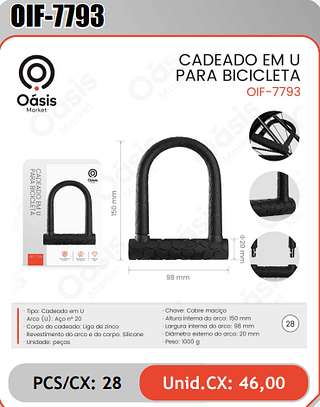 CADEADO EM UPARA BICICLETA PCS/CX: 28 Unid.CX: 46,00