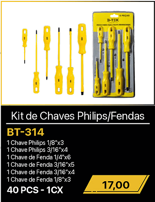 Kit de Chaves Philips/Fendas 40PCS R$17,00