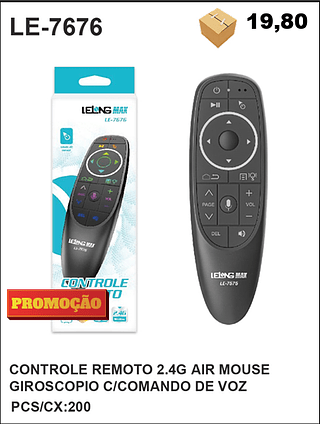 CONTROLE REMOTO 2.4G AIR MOUSE GIROSCOPIO C/COMANDO DE VOZ 200PÇ=19,8$
