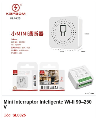 Mini Interruptor Inteligente Wi-fi 90–250 V R$ 17,1 PCS/cx: 500