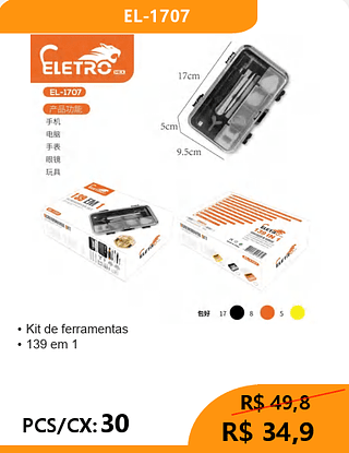 Kit de ferramentas PCS/CX:30 R$34,9