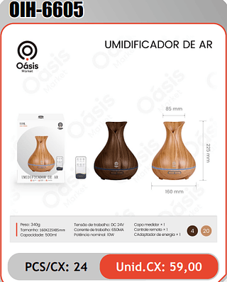 UMIDIFICADOR DE AR PCS/CX: 24 Unid.CX: 59,00