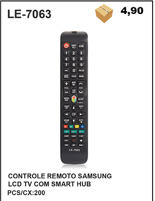 CONTROLE REMOTO SAMSUNG LCD TV COM SMART HUB 200pç=4,9$