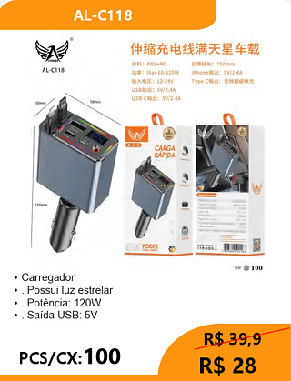 Carregador Veicular PCS/CX:100 R$ 28