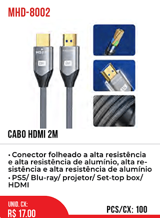 CABO HDMI 2M 100pç=17$