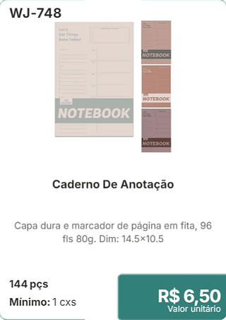 Caderno De Anotação 144 pçs R$ 6.50