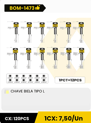 CHAVE BIELA TIPO L CX: 120PCS 1CX: 7,50/Un
