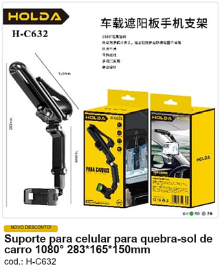Suporte para celular para quebra-sol de carro 1080° 283*165*150mm R$ 12,15 PC/CX:100