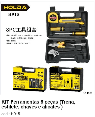 KIT Ferramentas 8 peças (Trena, estilete, chaves e alicates ) R$ 26,1 PC/CX:20