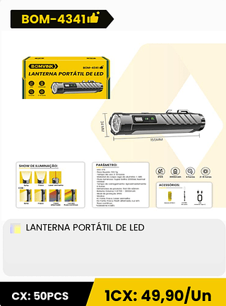 LANTERNA PORTÁTIL DE LED CX: 50PCS 1CX: 49,90/Un