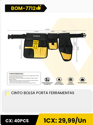 CINTO BOLSA PORTA FERRAMENTAS CX: 40PCS ICX: 29,99/Un