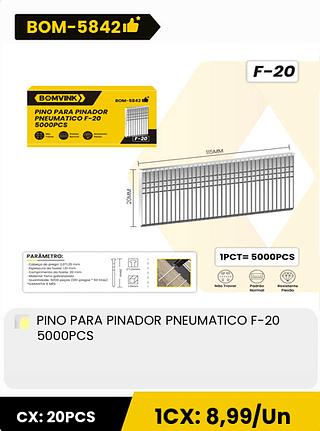 PINO PARA PINADOR PNEUMATICO F-20 5000PCS CX: 20PCS ICX: 8,99/Un