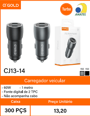 Carregador veicular Caixa 300 PCS Preco Unitario 13,20