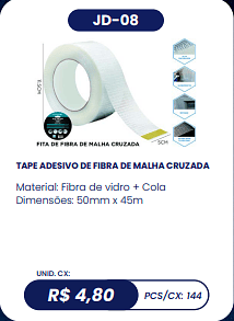 TAPE ADESIVO DE FIBRA DE MALHA CRUZADA UNID. CX: R$ 4,80 PCS/CX: 144