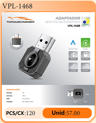 Adaptador Sem Fio Automotivo PCS/CX:120 Unid:57.00