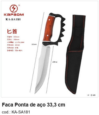 Faca Ponta de aço 33,3 cm R$ 29,7 PC/CX:60