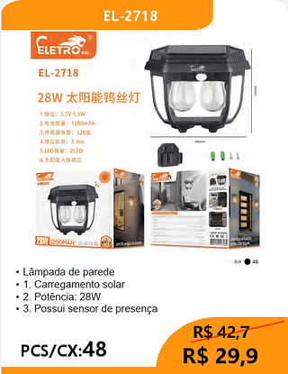 Lâmpada de parede PCS/CX:48 R$29,9