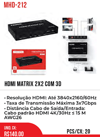 HDMI MATRIX 2X2 COM 3D 20pç=140$