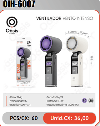 VENTILADOR VENTO INTENSO PCS/CX: 60 Unid.CX: 36,00