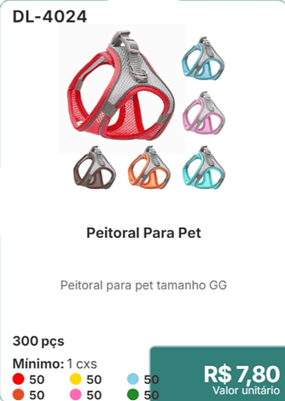 Peitoral Para Pet 300 pçs R$ 7.80