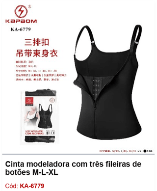 Cinta modeladora com três fileiras de botões M-L-XL R$ 27 PCS/cx: 100