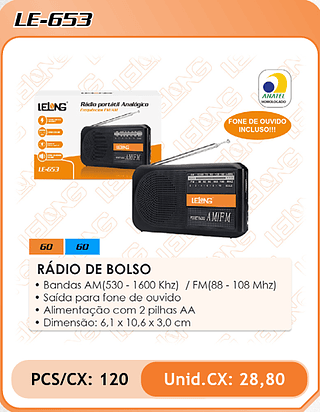 RÁDIO DE BOLSO 120PÇ=28,8$