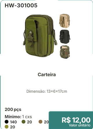 Carteira 200 pçs R$ 12,00